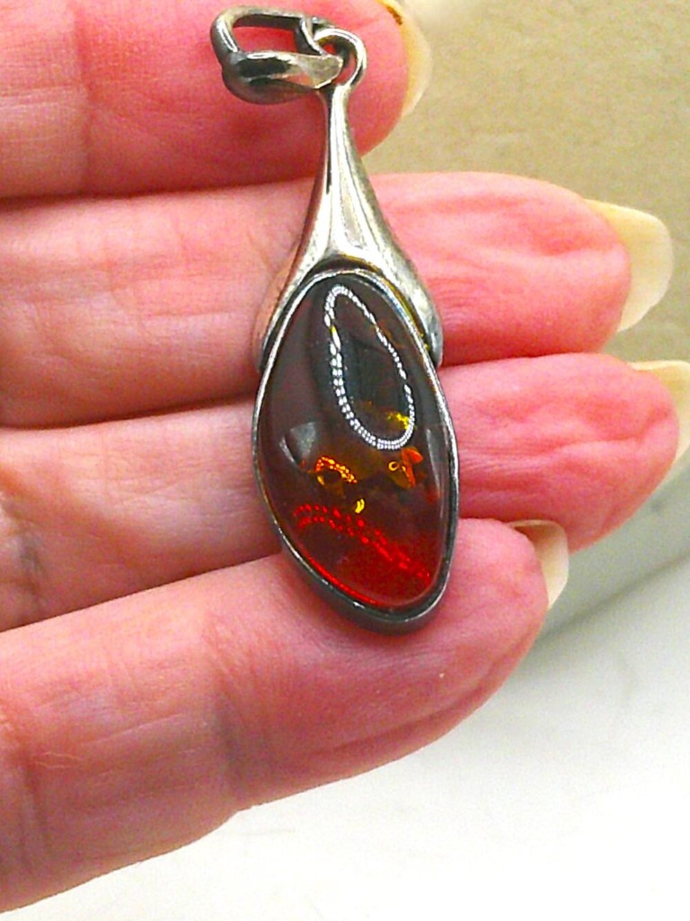 Amber and Sterling Silver Pendant - Picture 2 of 6
